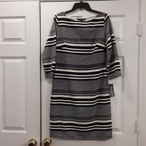 Sharagano Black & White Striped Dress Size 12 NWT